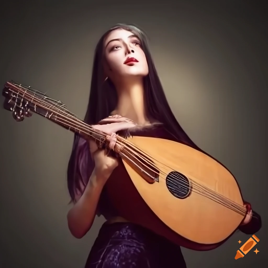 Artistic depiction of a woman playing a lute