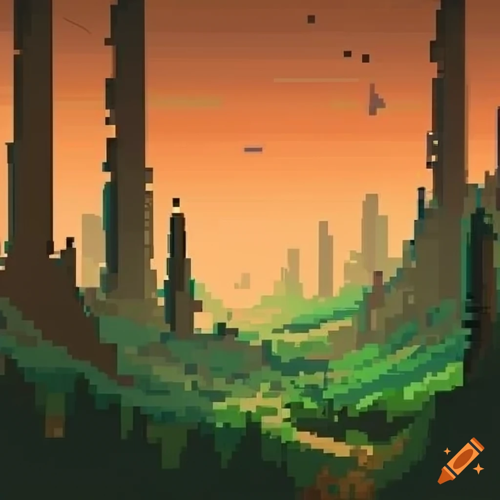 pixel art of a city in the forest