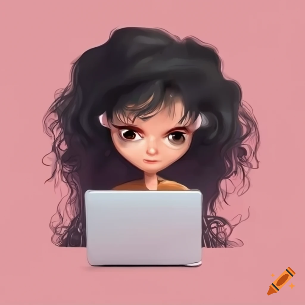 Cartoon of a girl programming on a laptop on Craiyon