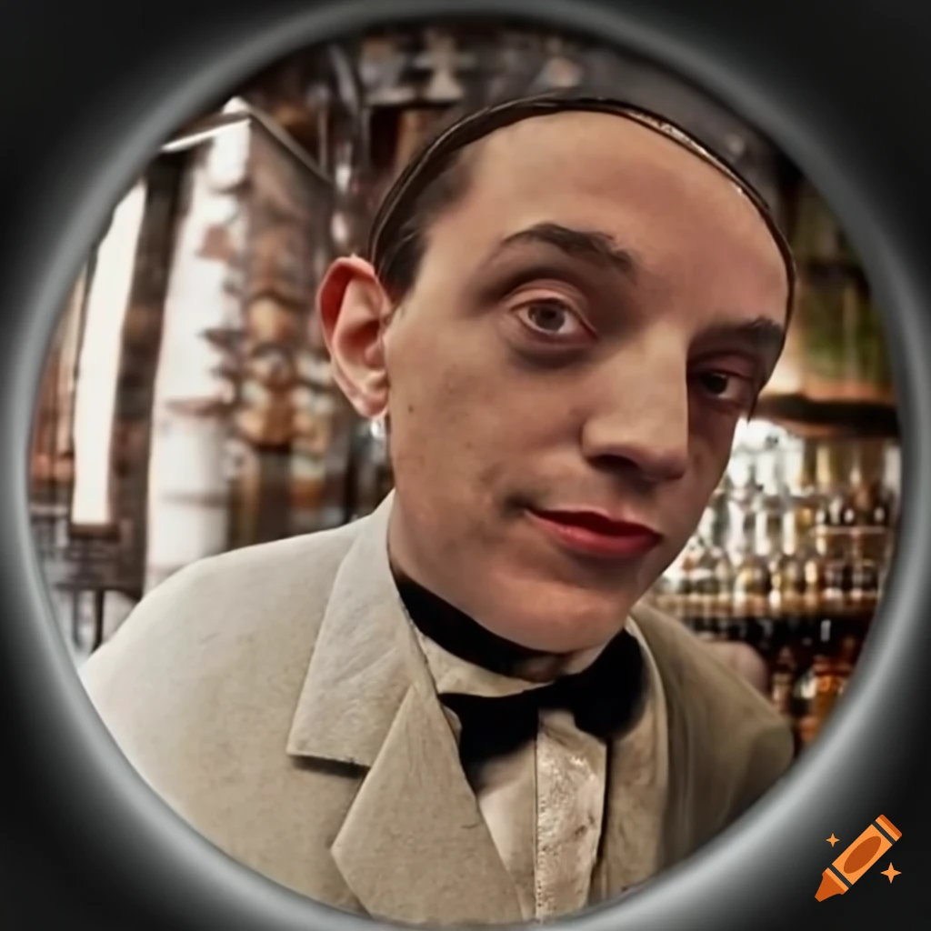fisheye view of a bartender wiping a glass