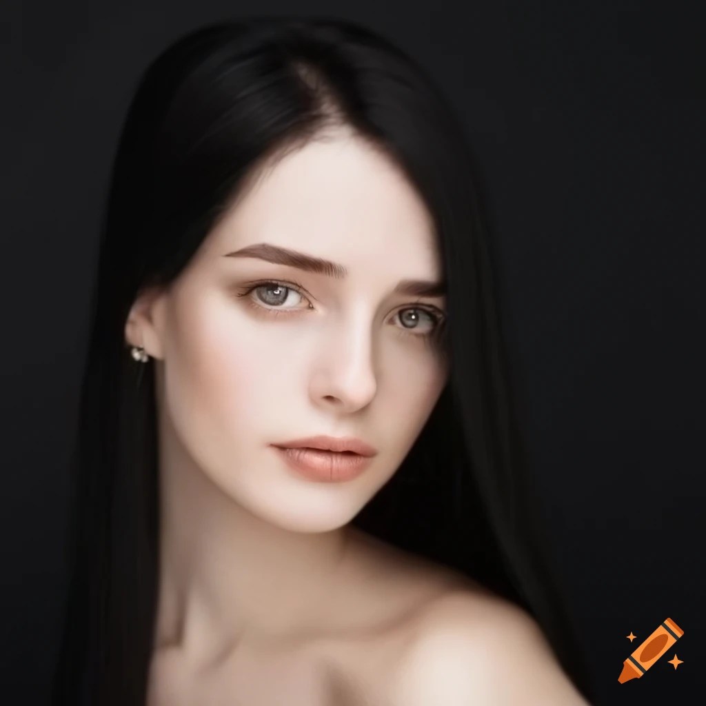 Portrait of a petite woman with dark brown eyes and long black hair on