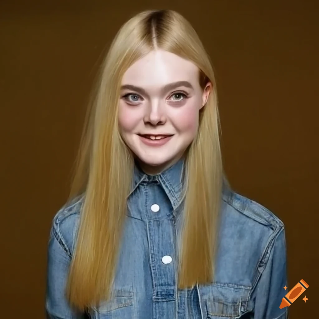 Elle fanning smiling with silky straight hair on Craiyon