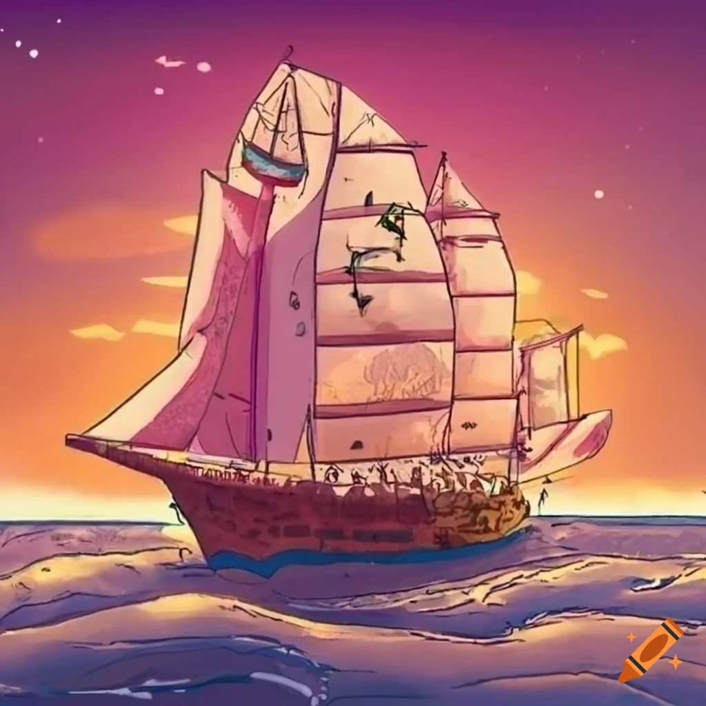 Cartoon Of Sweet Potato Sailing To New Zealand On Craiyon