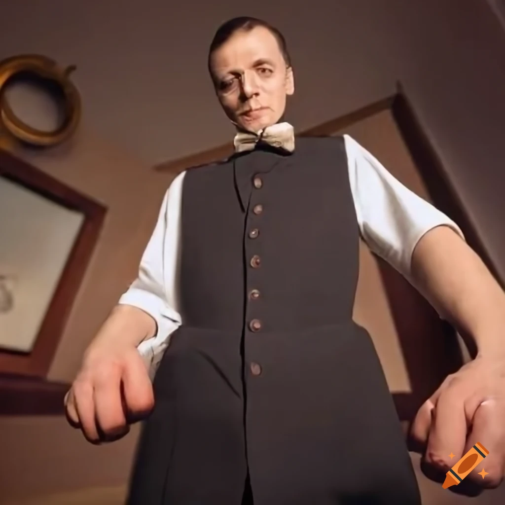 close-up of a male bartender in a vintage outfit