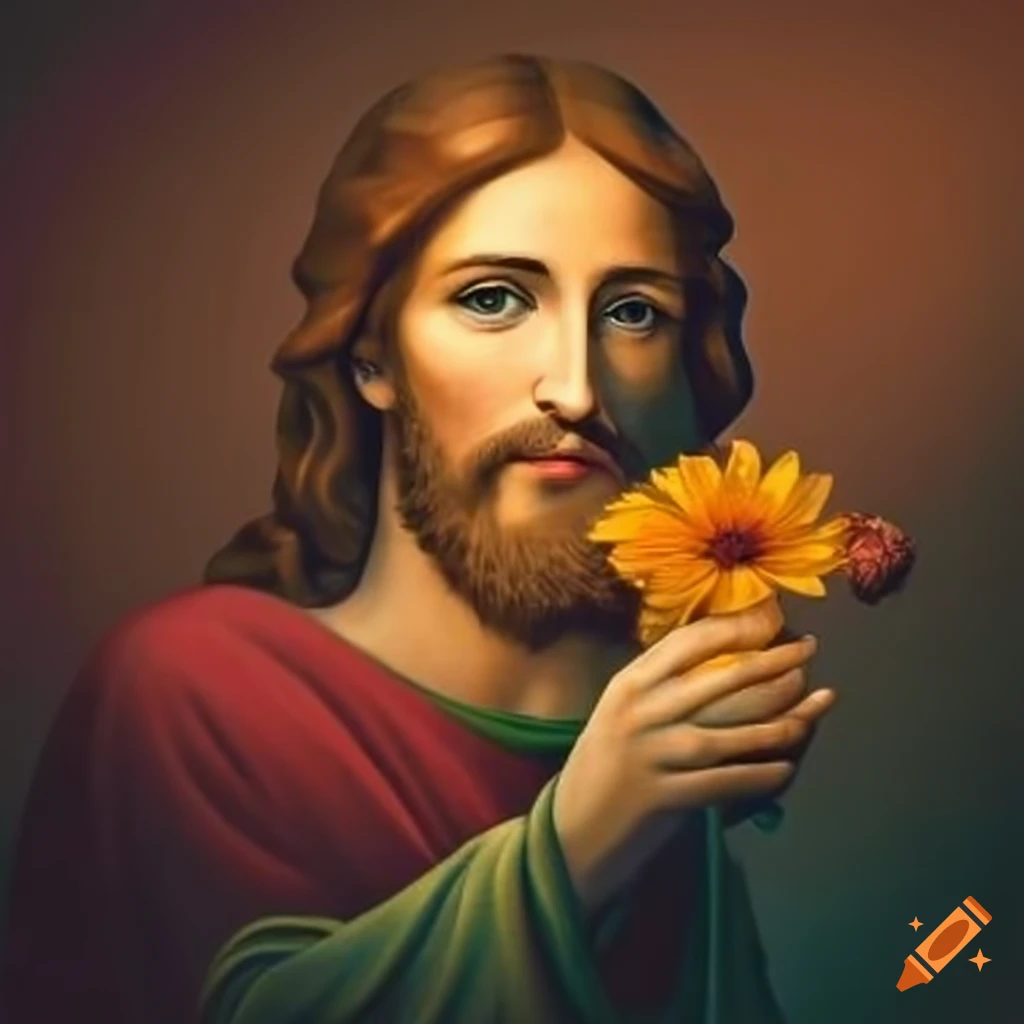 Artwork Of Jesus Surrounded By Flowers On Craiyon Artwork Of Jesus Surrounded By Flowers On Craiyon