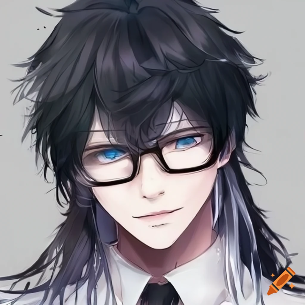 anime character with black and white hair and glasses