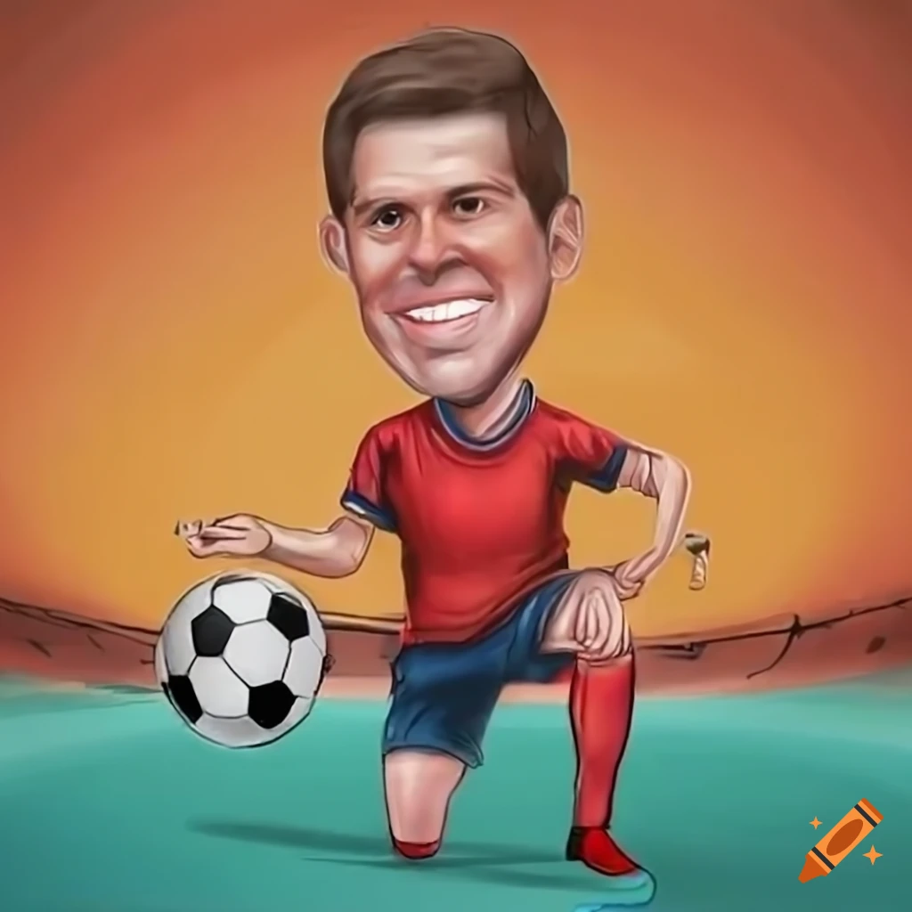 Ultra-realistic caricature of a smiling soccer player