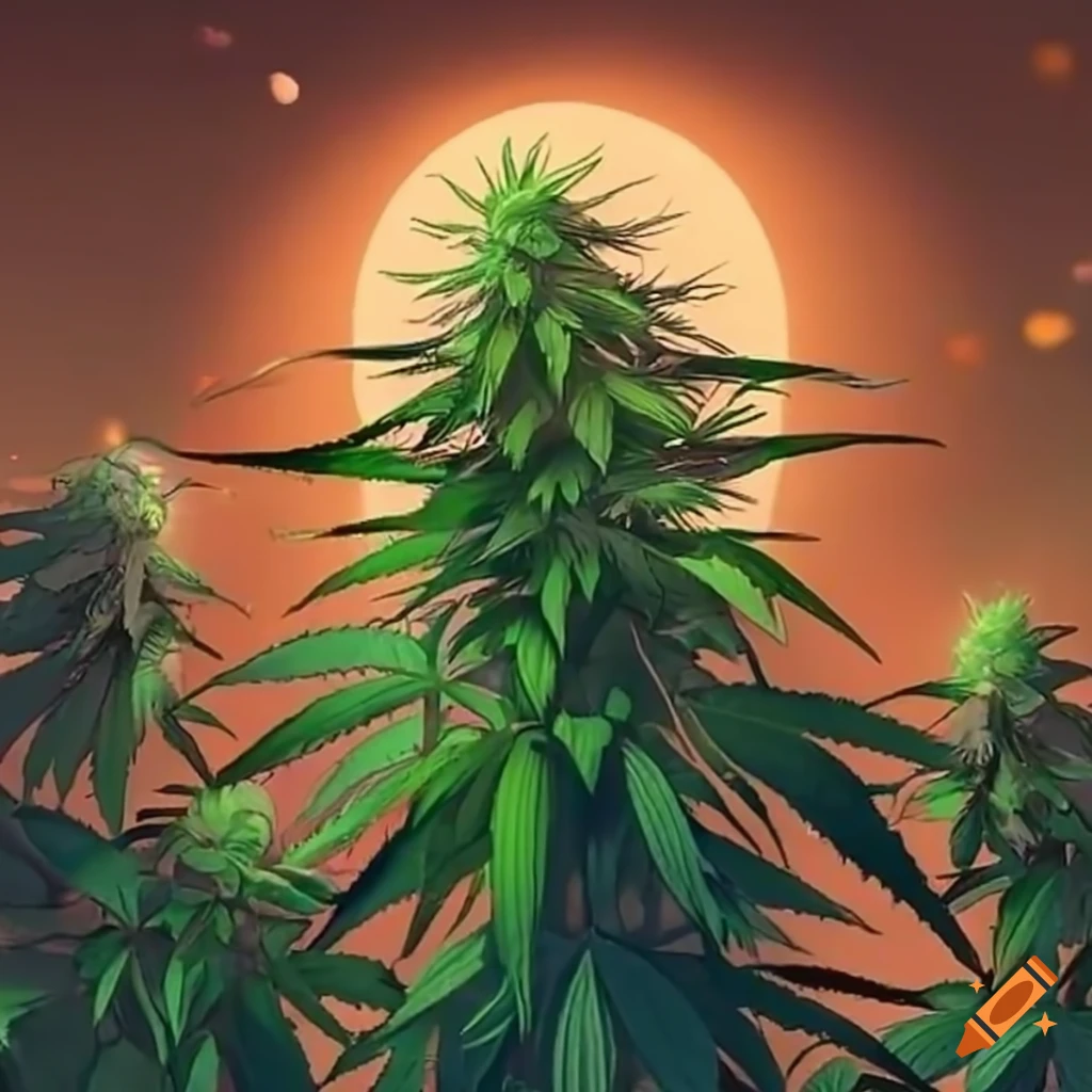 Sunset glow on marijuana plants on Craiyon