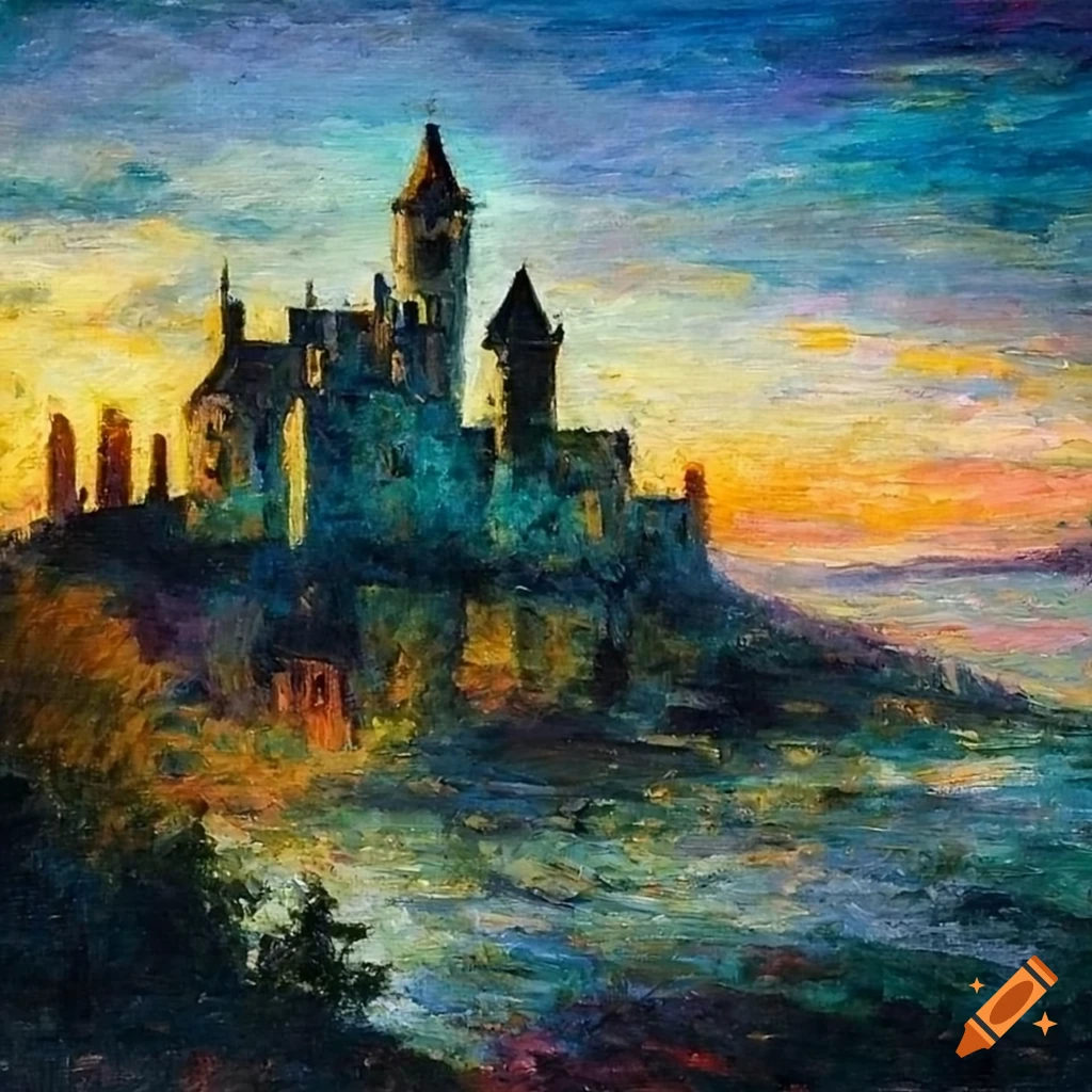 impressionist painting of a haunted castle