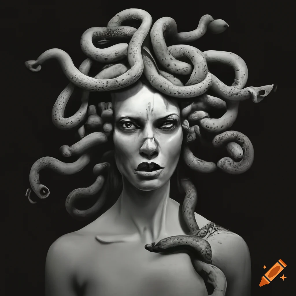 Intricate sketch of medusa with mesmerizing eyes and snake-like locks on  Craiyon
