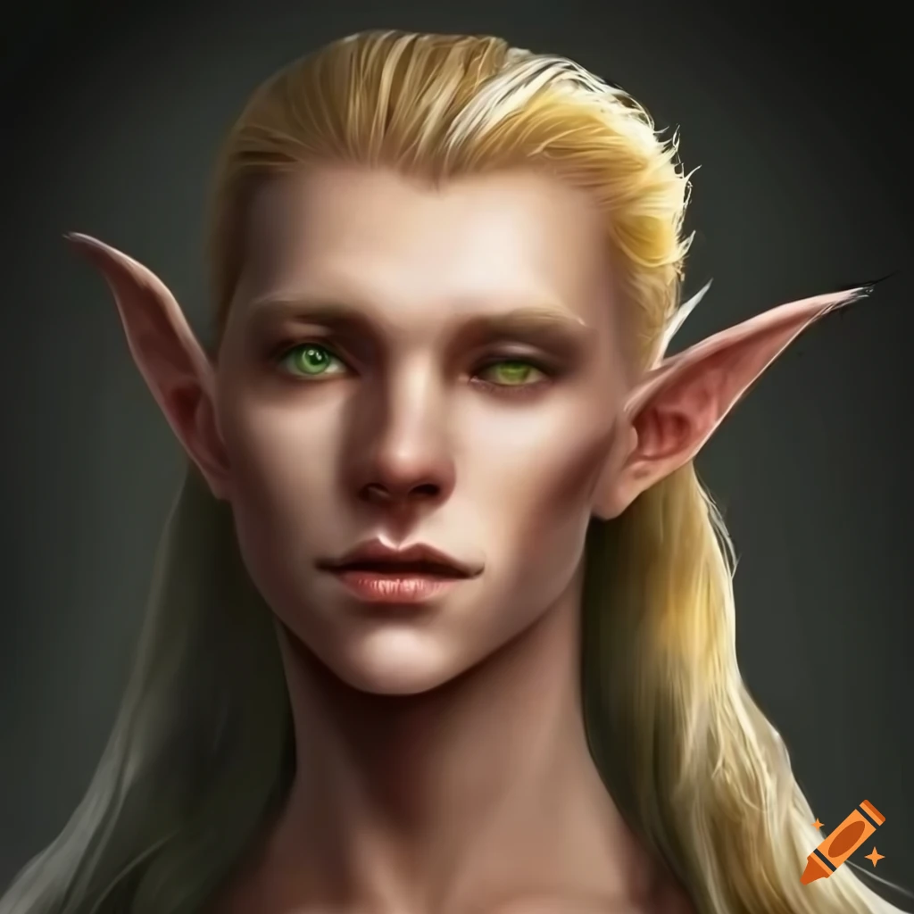 portrait of a male elf with flowing blonde ponytail