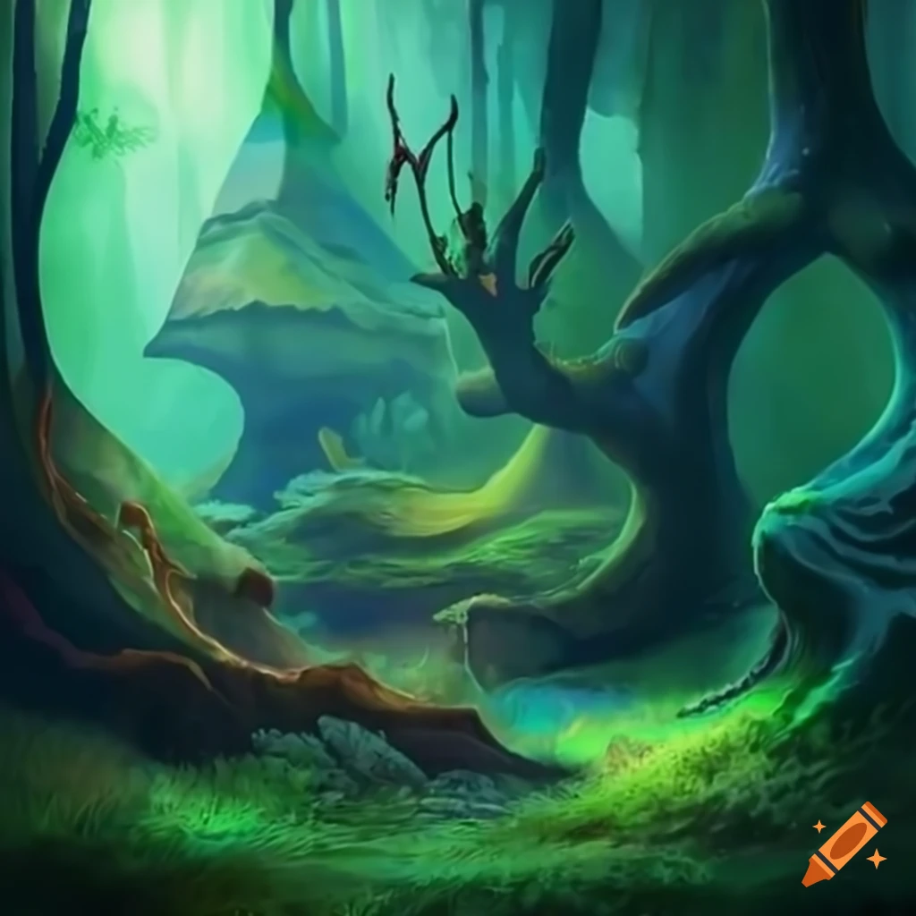 artwork of a vibrant magical forest