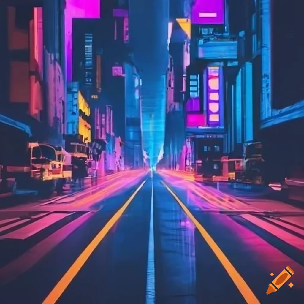 retrowave highway with neon lights