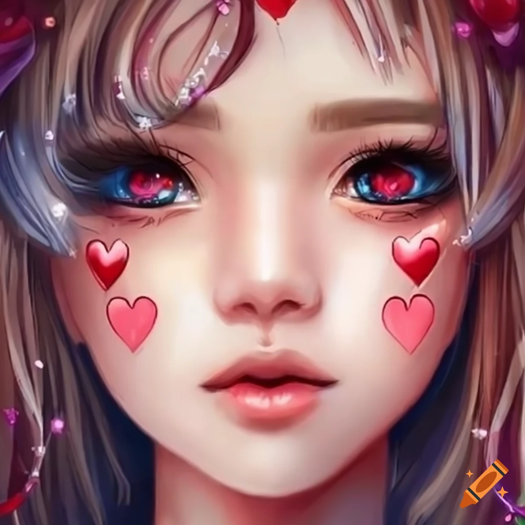 girl with heart eyes cartoon