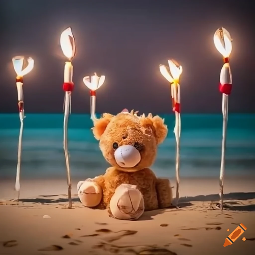 teddy bear beach resort with torches