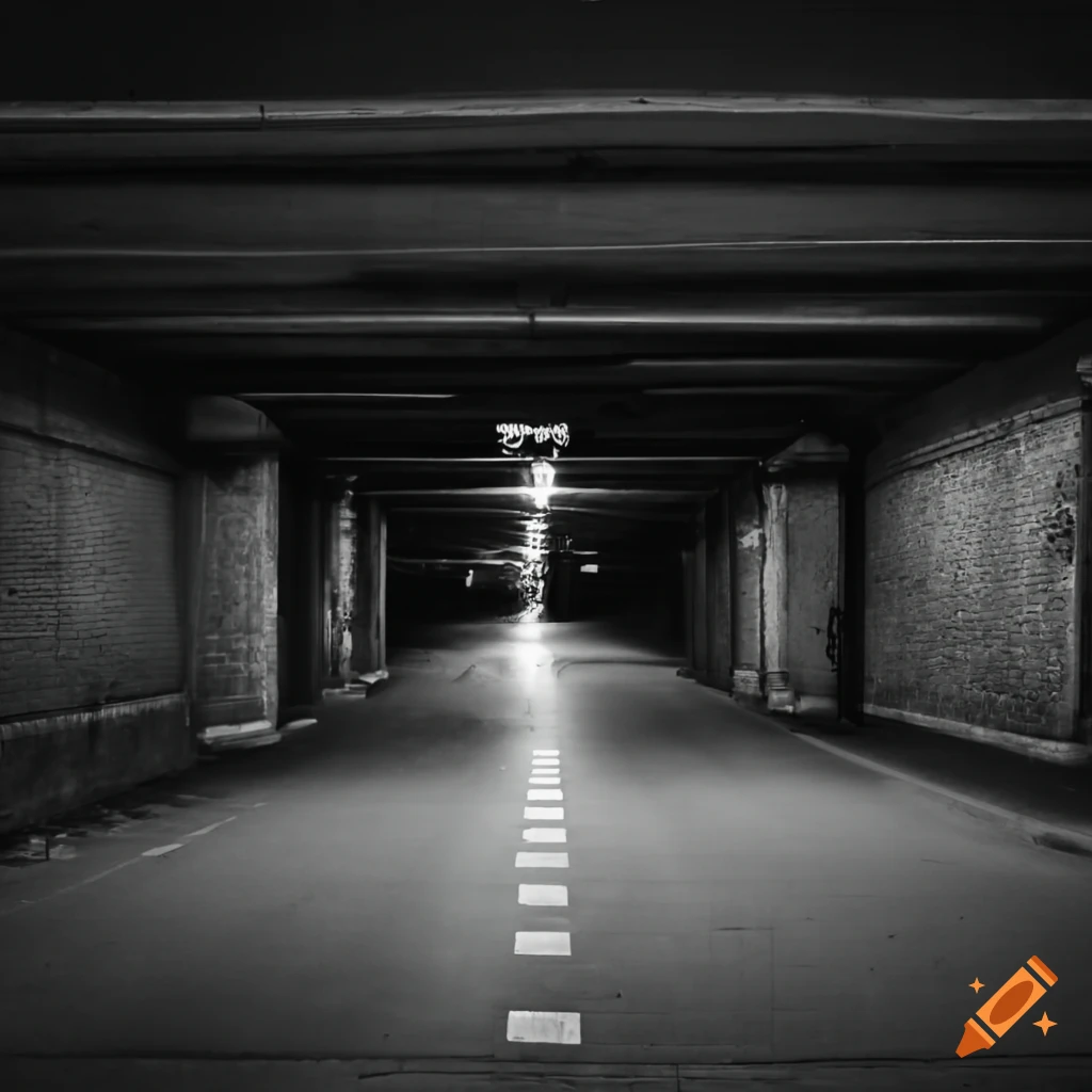 photo of a dark underground parking lot