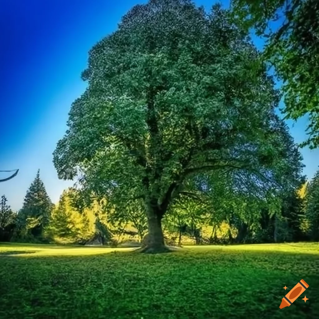 peinture d'un parc urbain avec un arbre et des arbustes