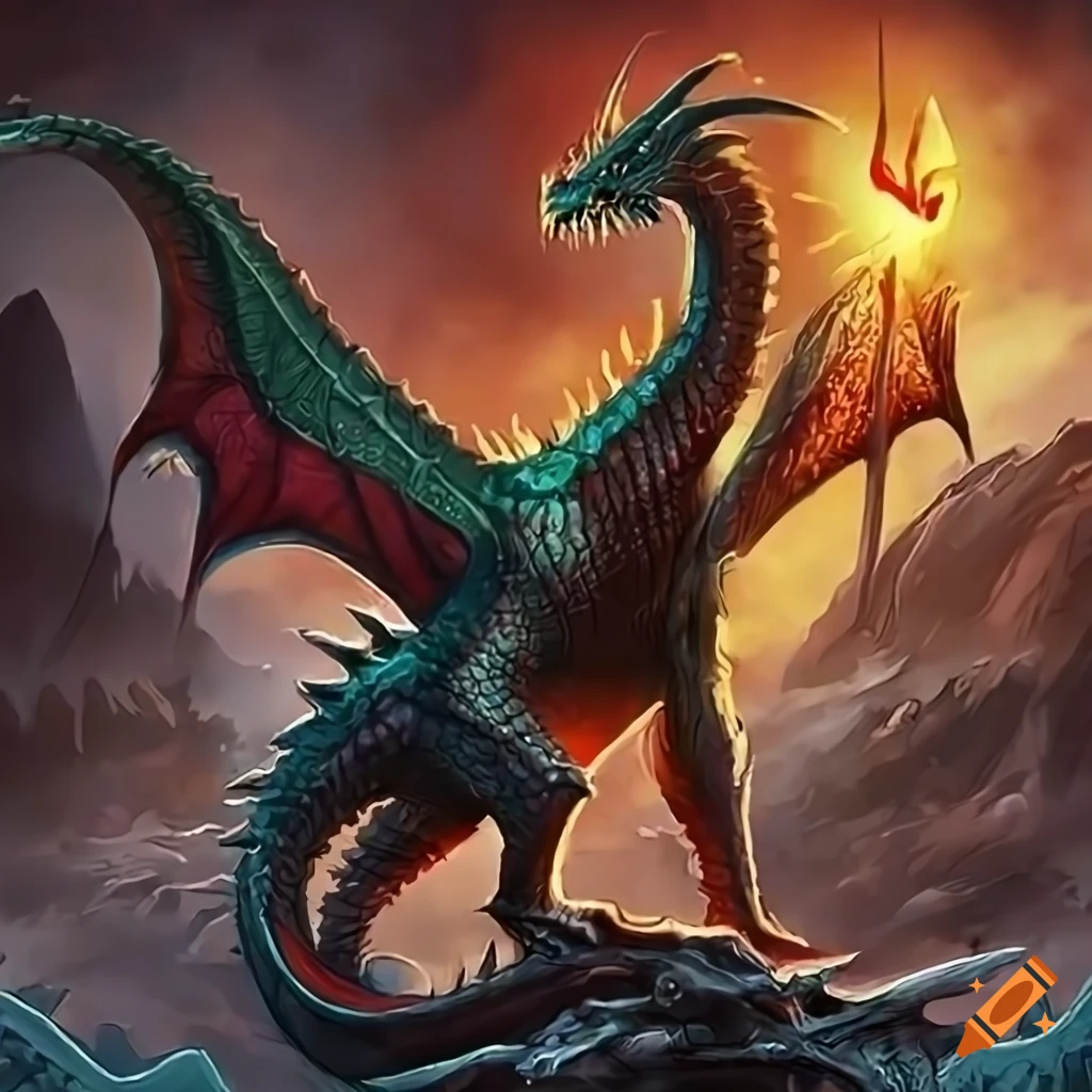 Demon dragon atop tower on Craiyon