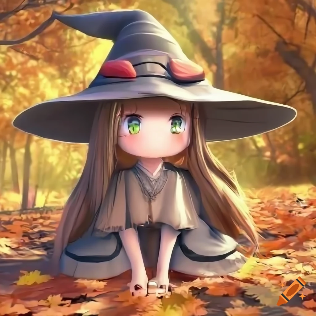 Cute anime witch with brown hair and green eyes on Craiyon