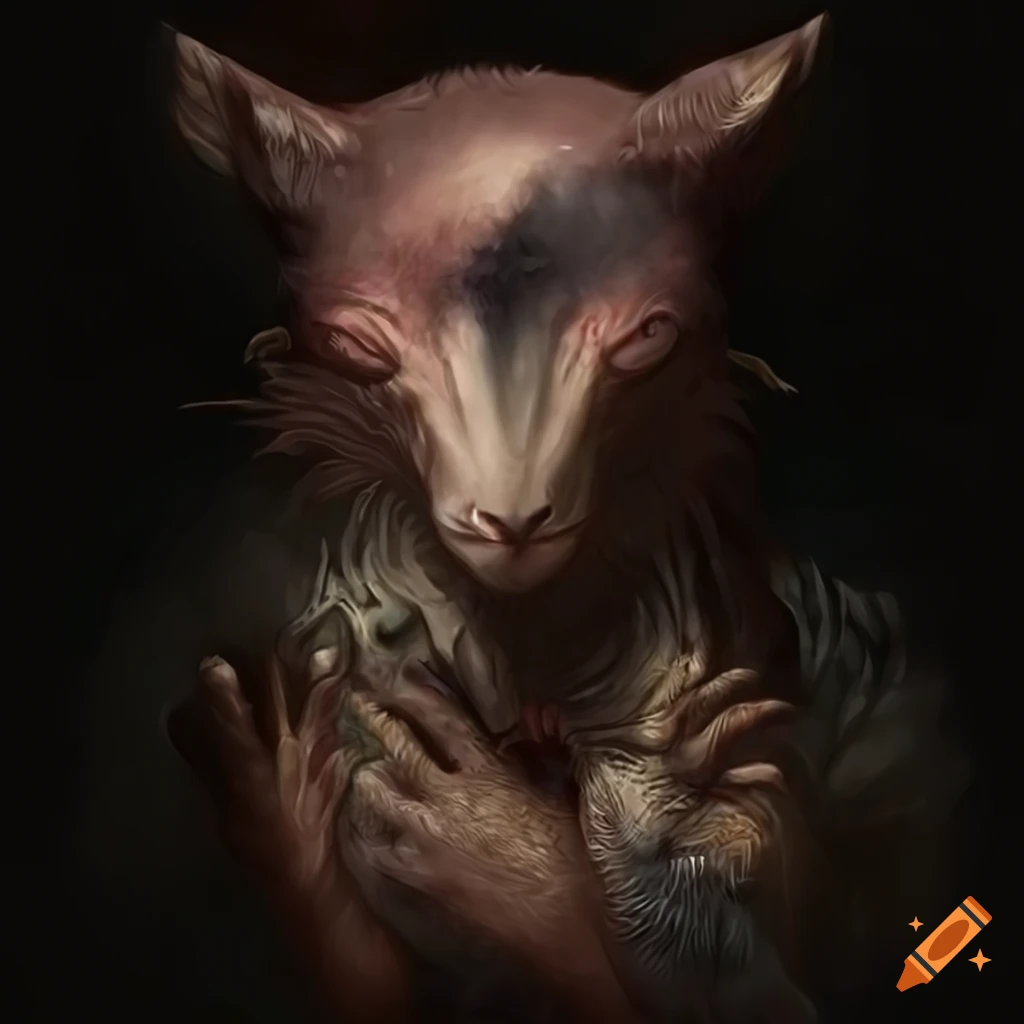 art of a fantasy animal hybrid with seams