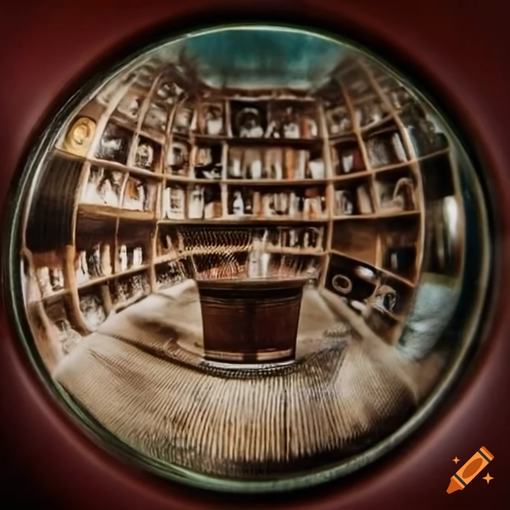 close-up fisheye photo of a 1920s bartender