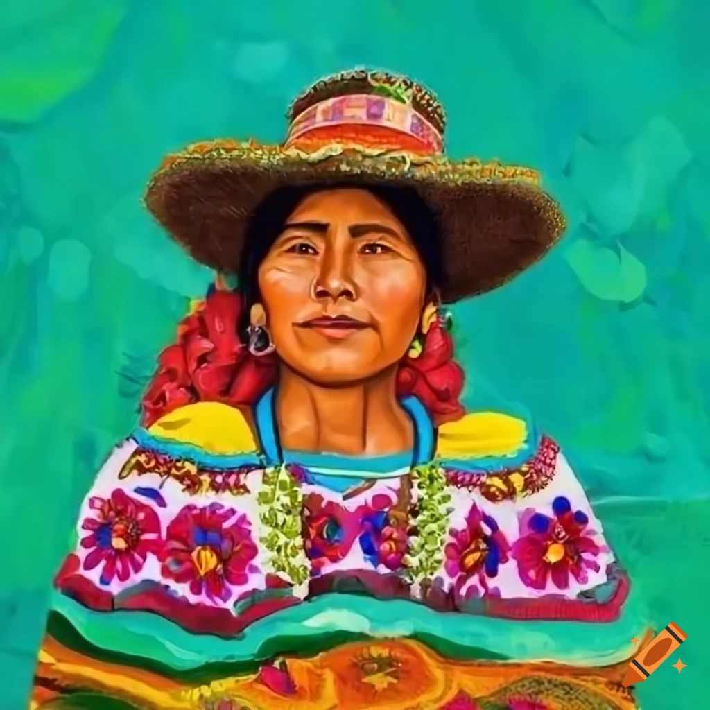 colorful mural of a Bolivian woman in traditional attire