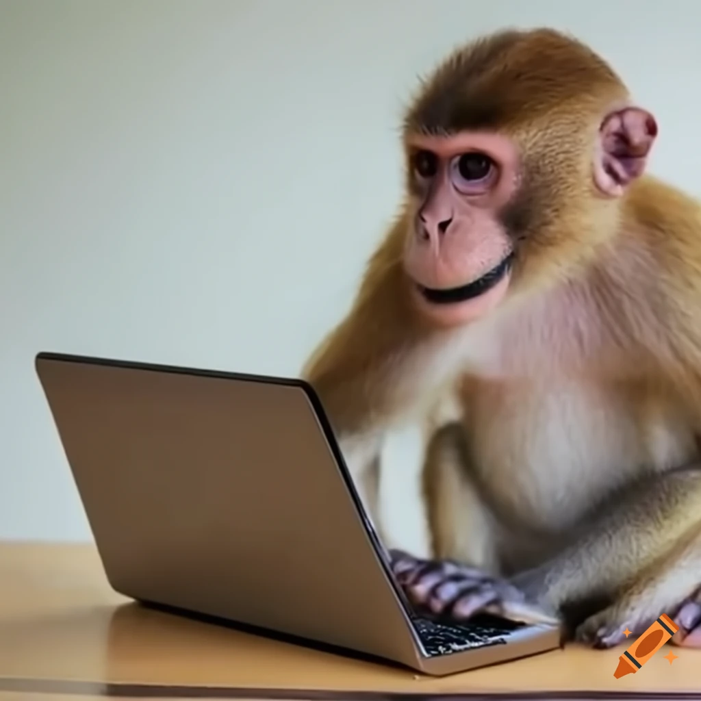 Monkey coding on laptop on Craiyon