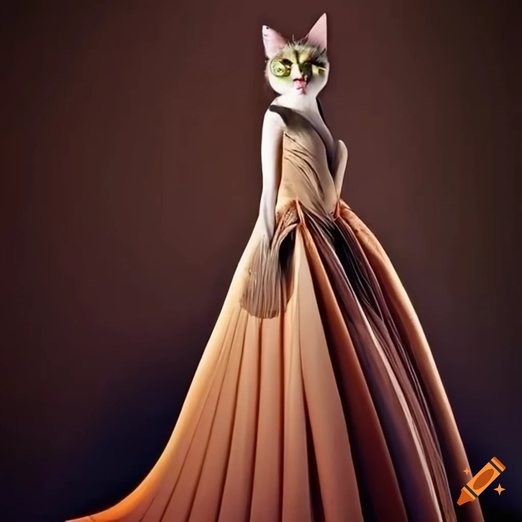 Fashionable cat wearing an elaborate gown