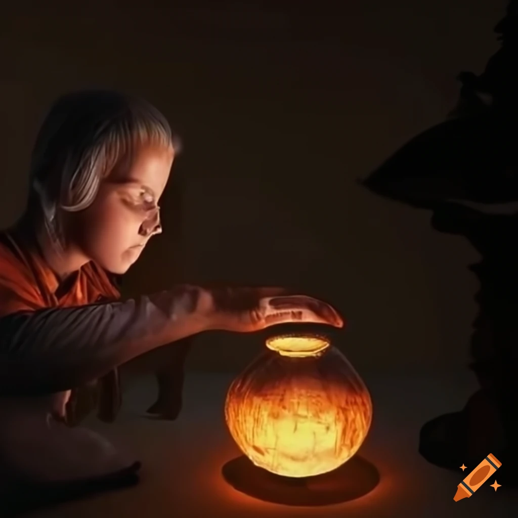 student examining an old artifact in dramatic lighting