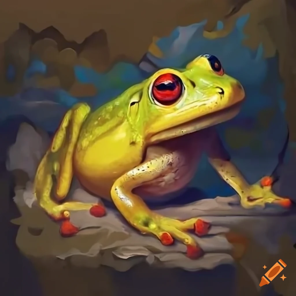 yellow frog with dragon scales in a cave at night