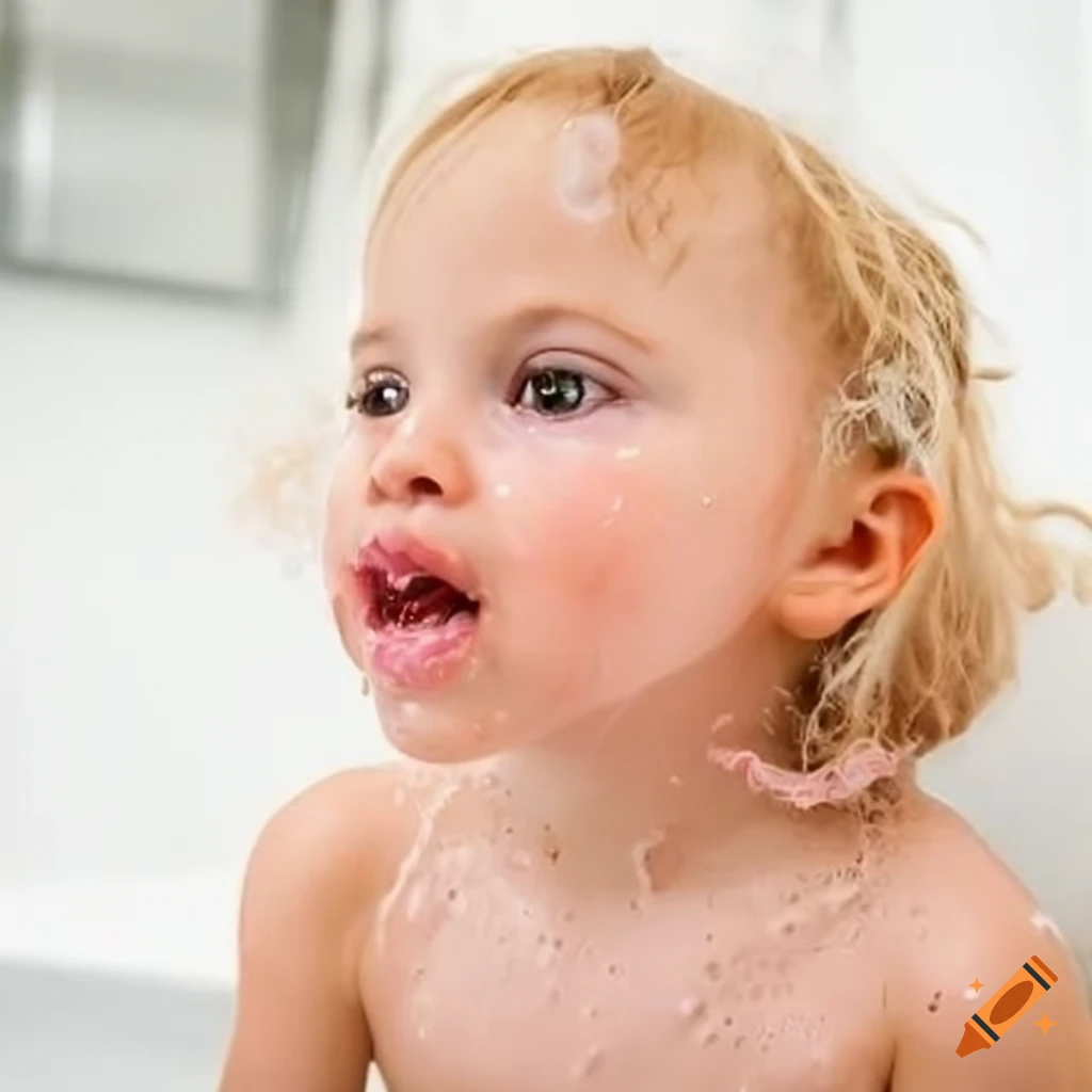 toddler girl enjoying bubble bath