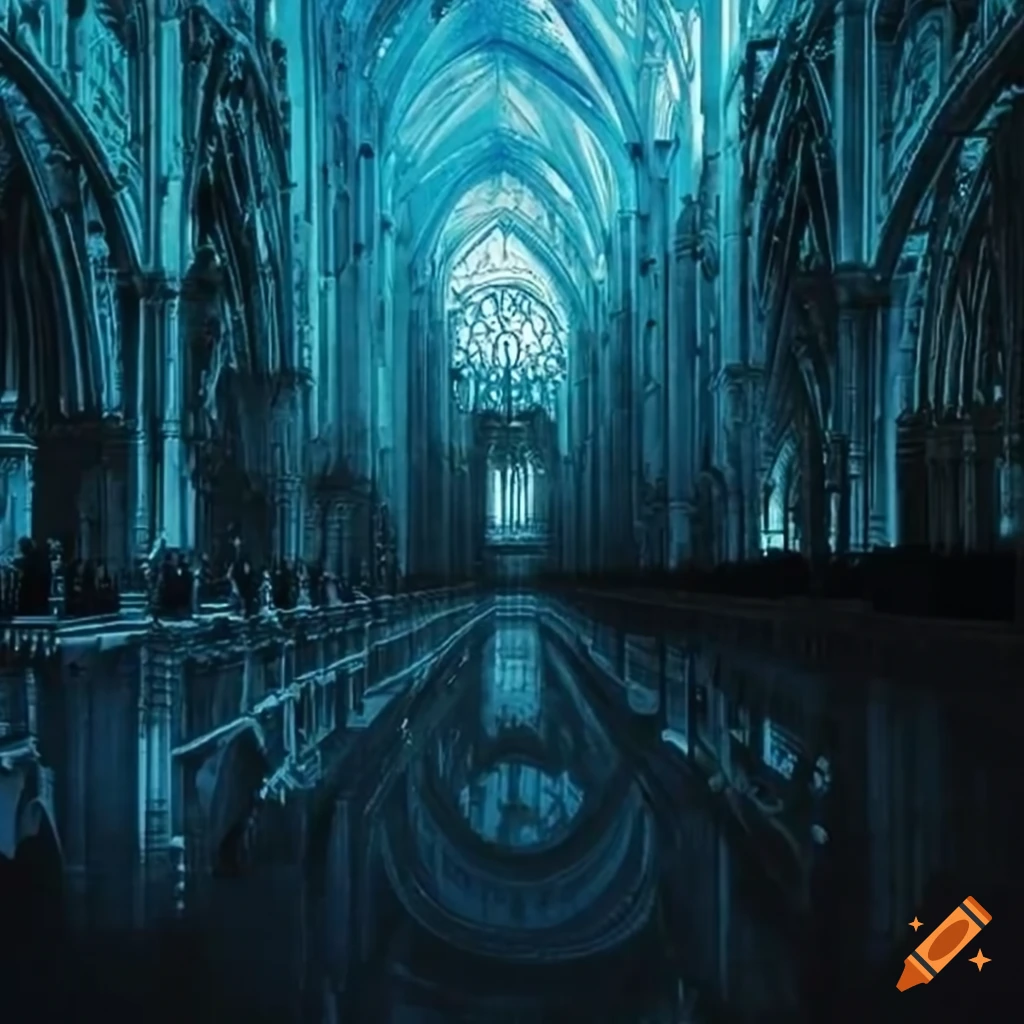 Gothic cathedral with a roller coaster inside