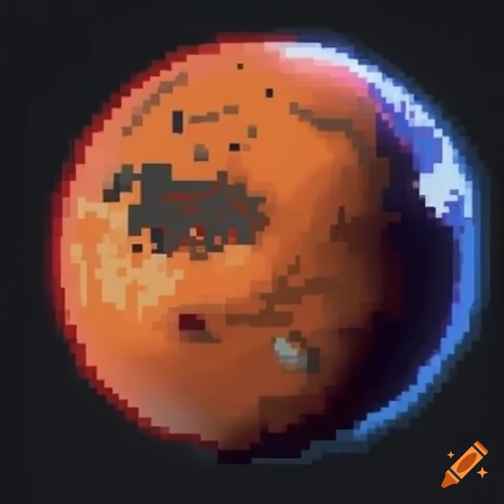planète pixel art inspirée de Mars dans l'espace