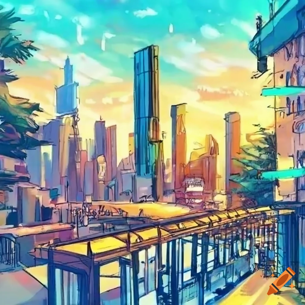 sketch-of-a-busy-cityscape