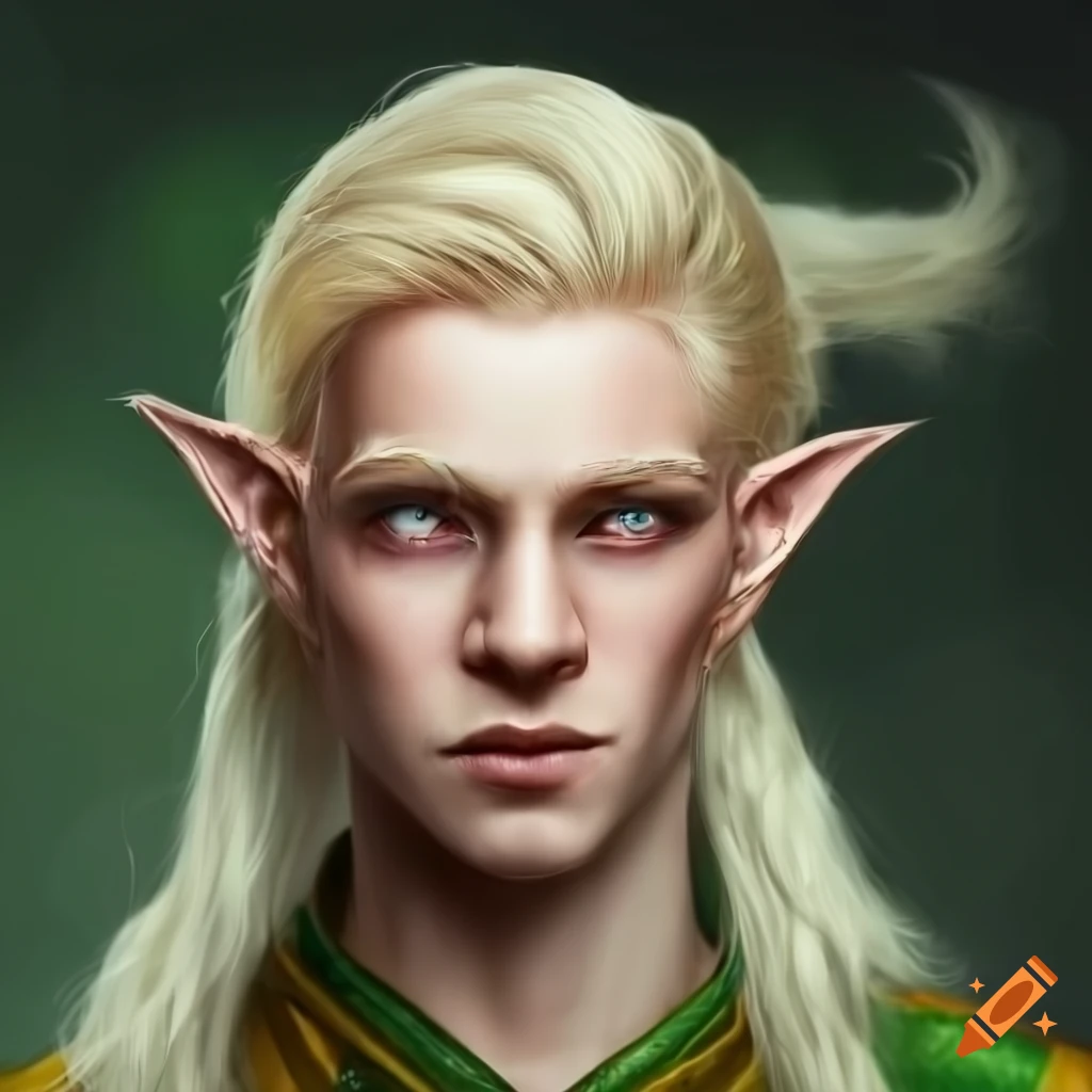portrait of a male elf with flowing blonde ponytail