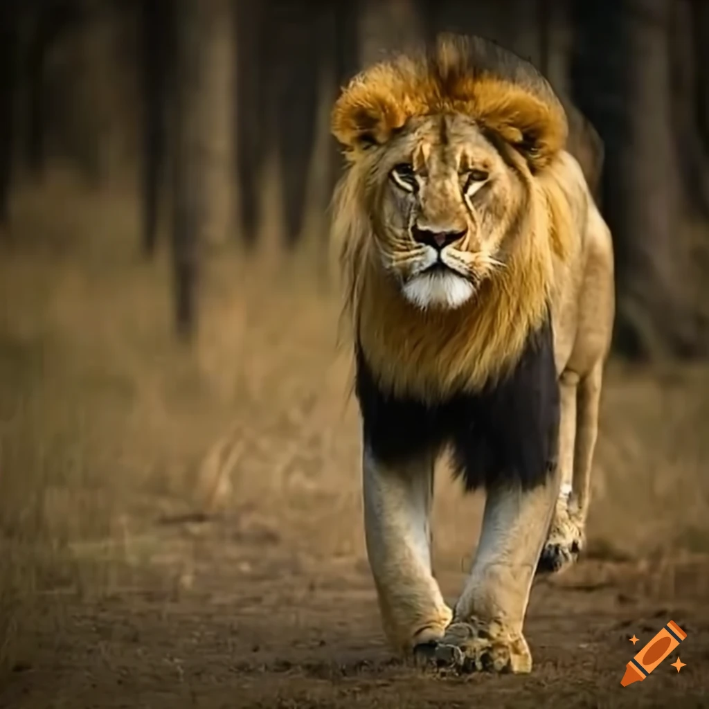African lion walking in the forest