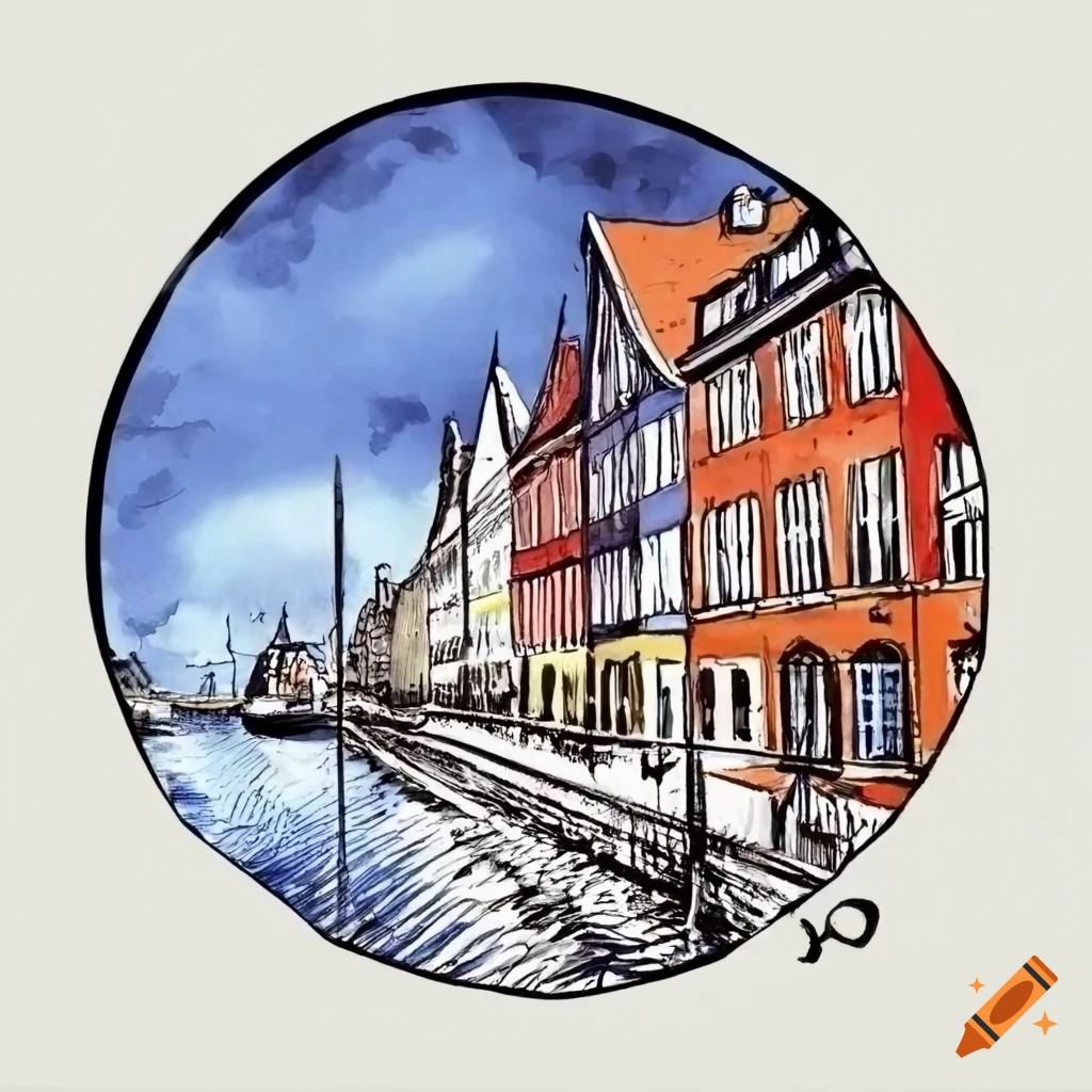 colorful watercolor drawing of Copenhagen