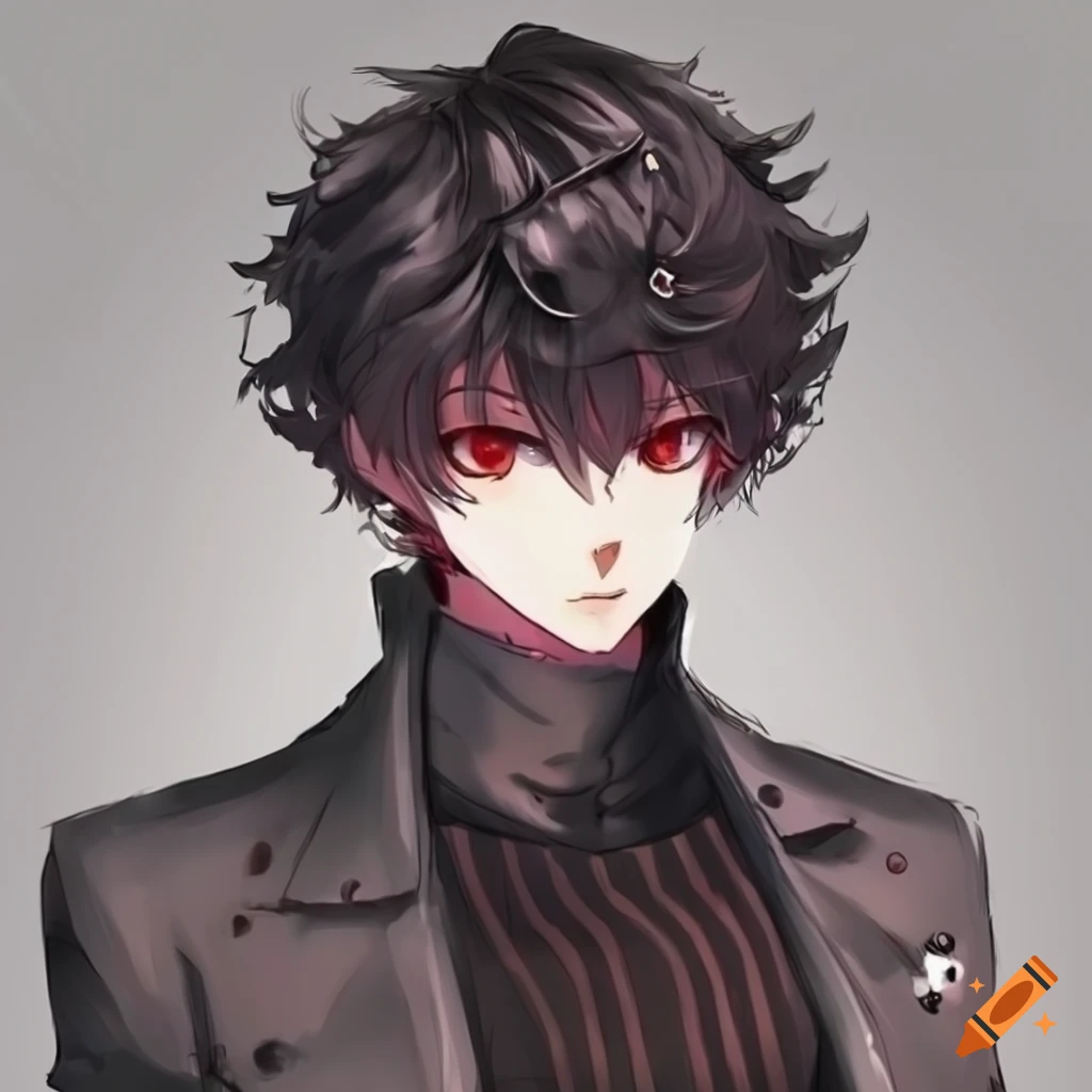 Anime guy with black hair and red eyes