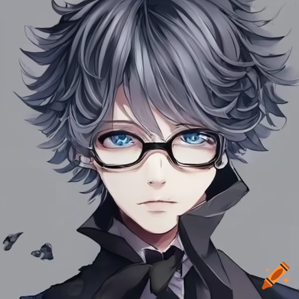 anime character with ruffled hair and glasses