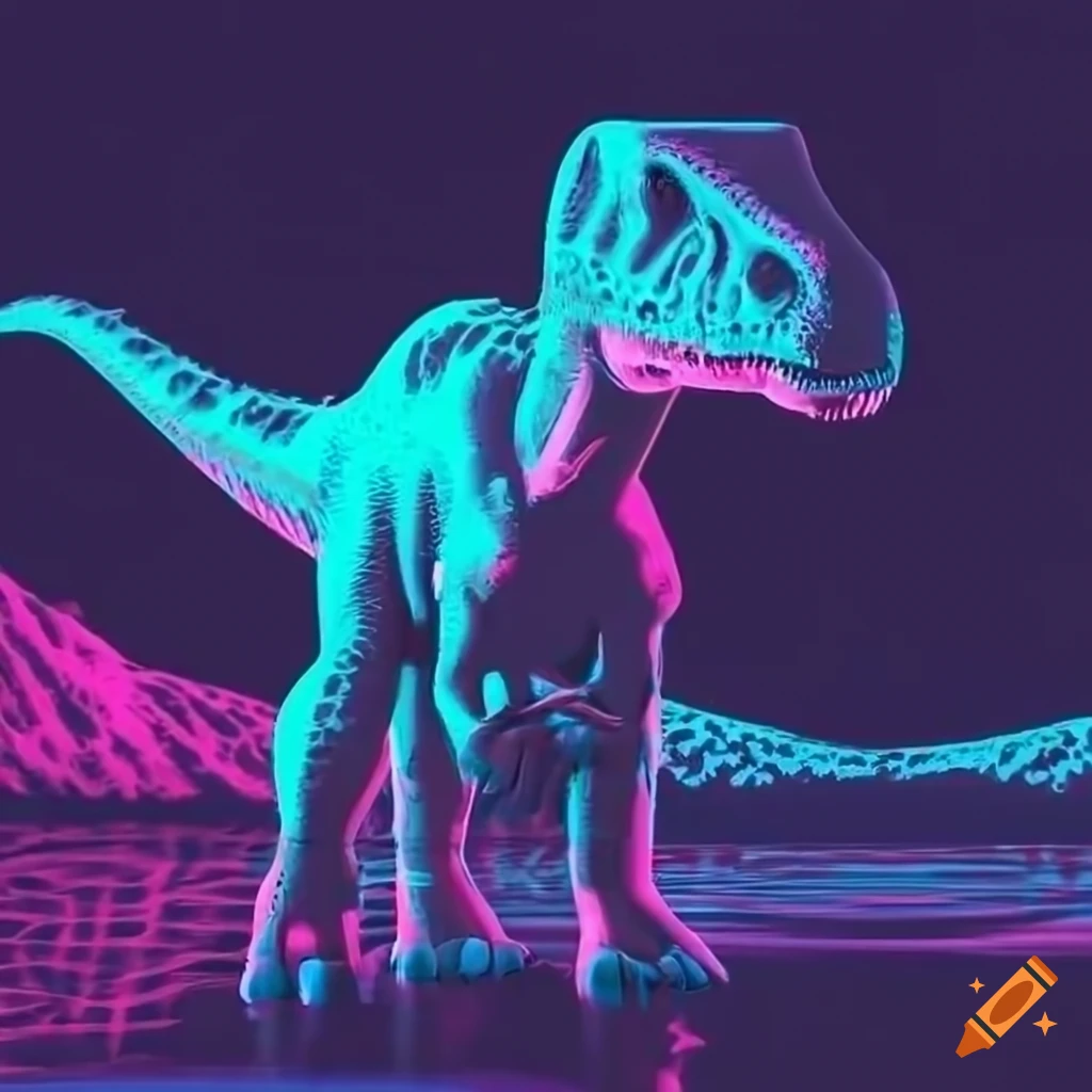 neon vaporwave sauropod dinosaurs artwork