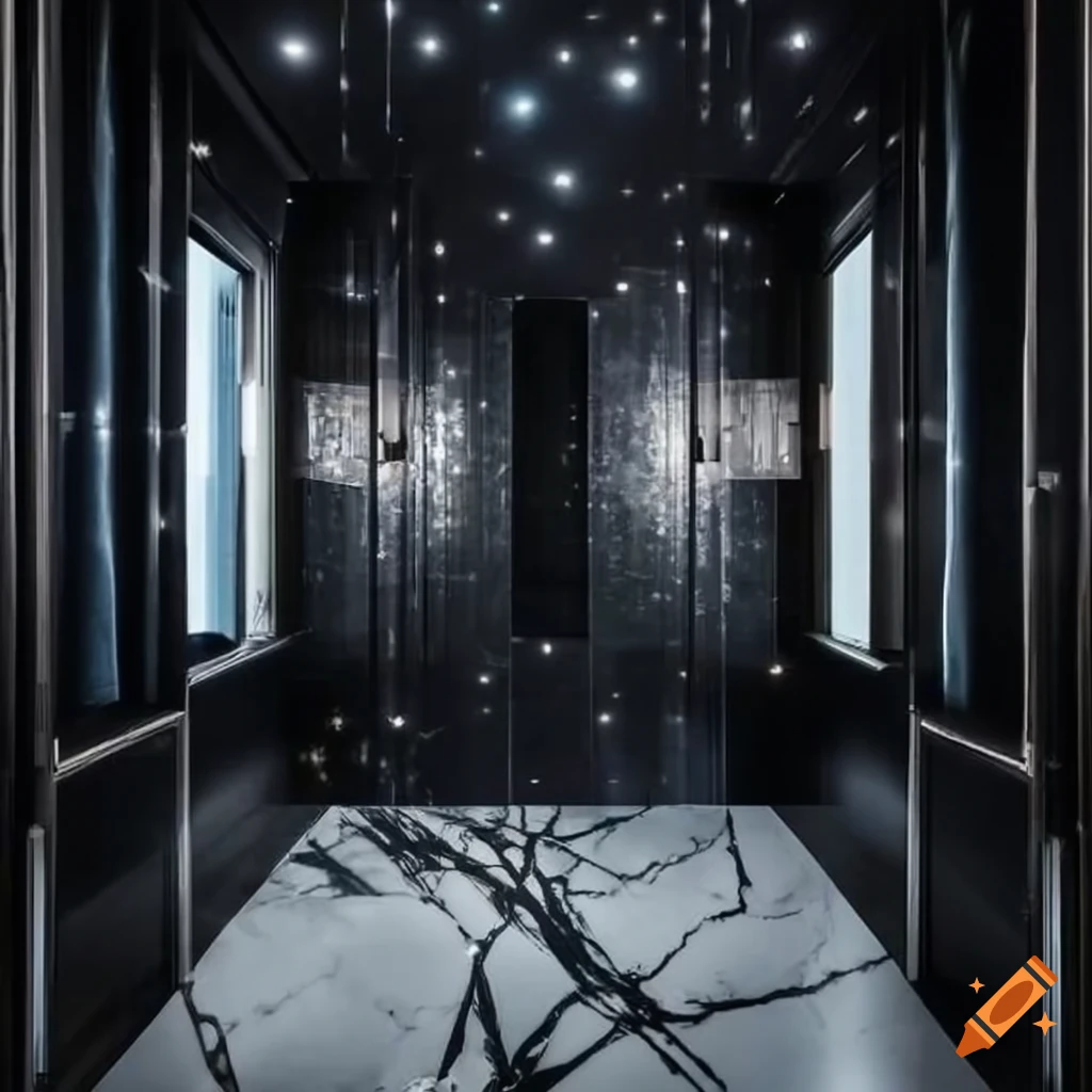 Black marble conference room with starlike lighting