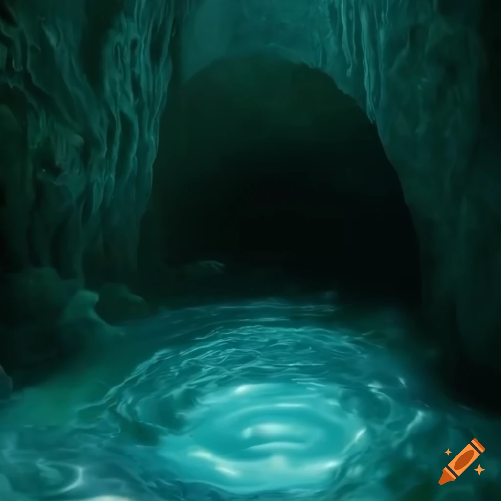 photorealistic whirlpool in an underground pond
