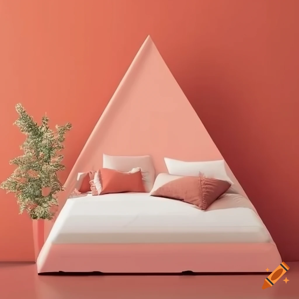 Cozy coral colored room with bed and table