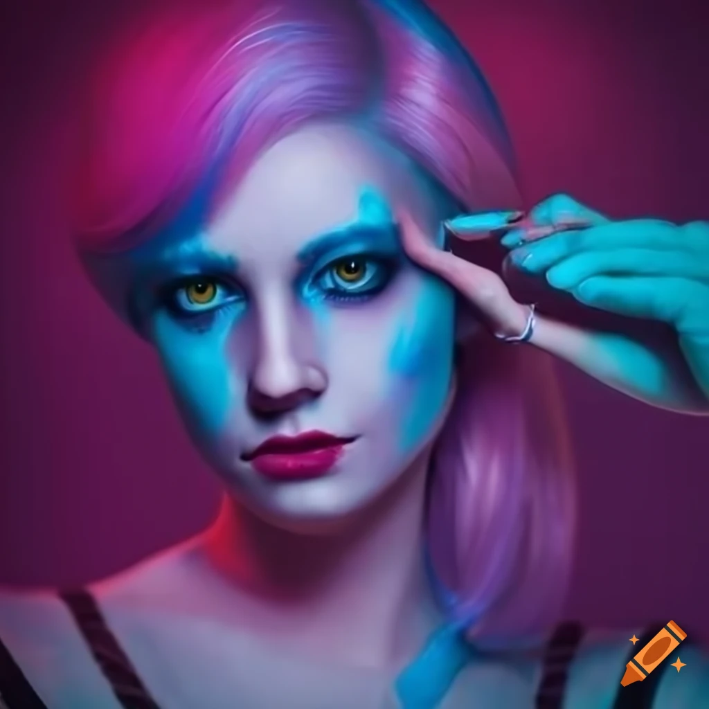 Photo realistic illustration of alice with colorful hair shuffling ...