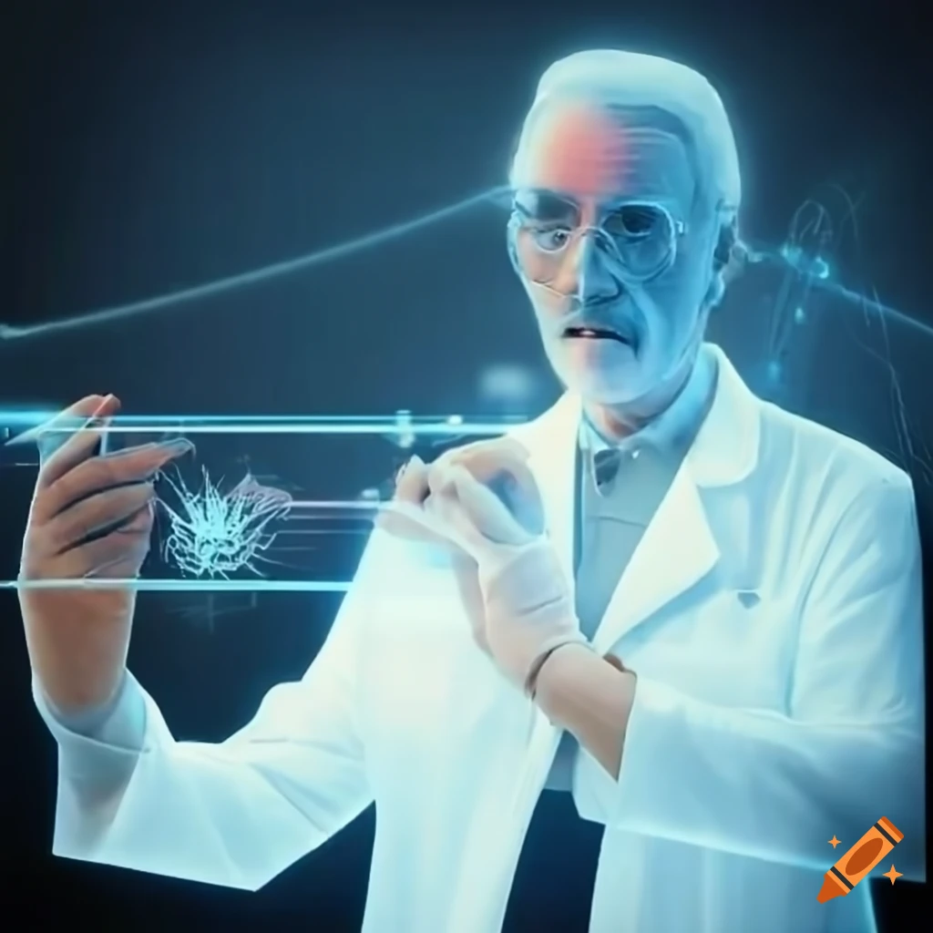 Hologram of christopher lee as a scientist on Craiyon