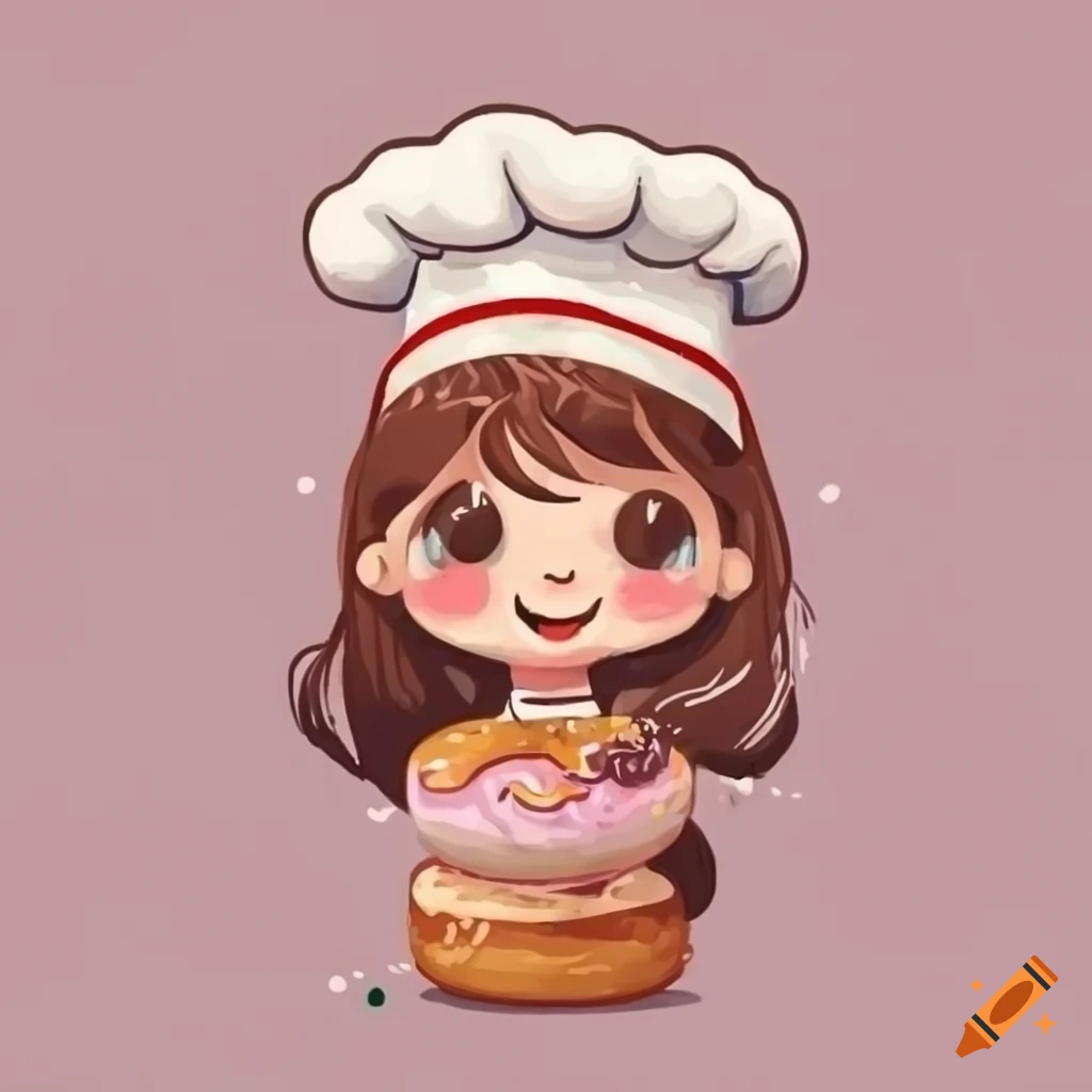 illustration of a cute baker and tiny donuts