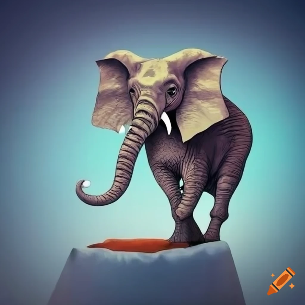 surreal illustration of an elephant diving into a rabbit hole