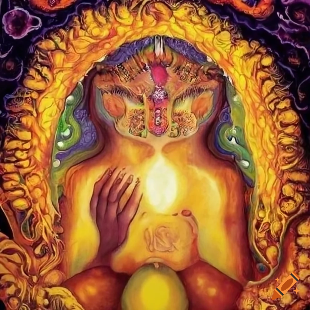 Visionary art of a shamanic ceremony with spiritual beings on Craiyon