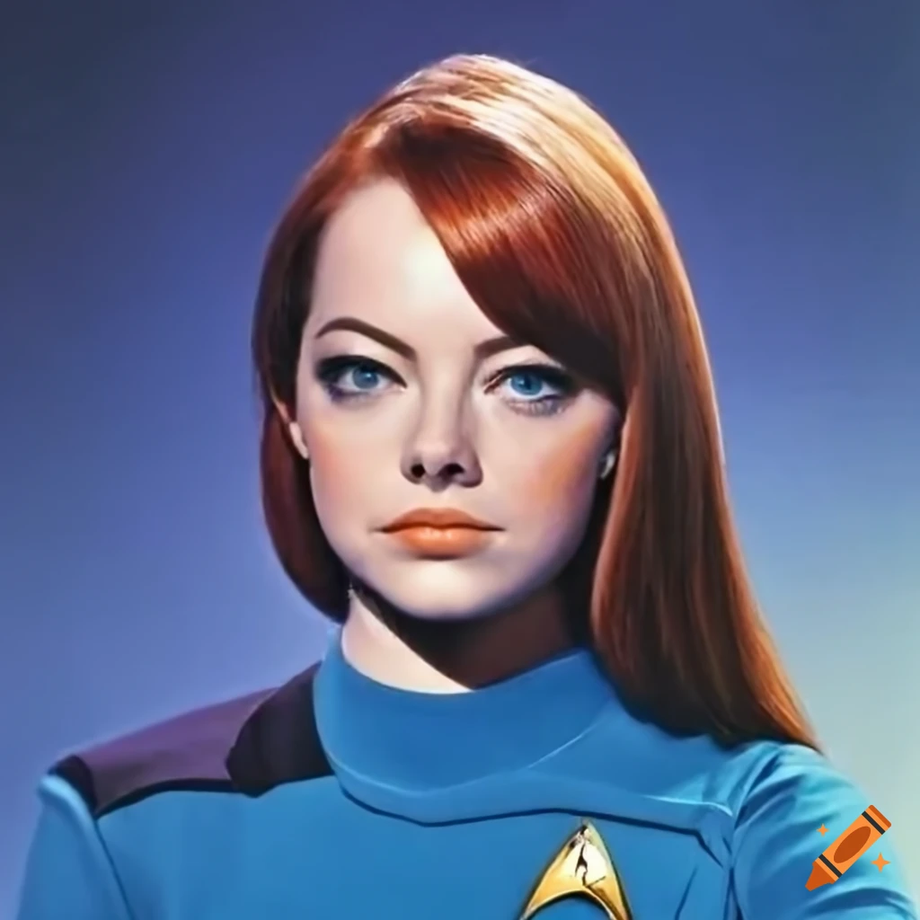 Emma stone in star trek uniform on the bridge of the u.s.s. enterprise