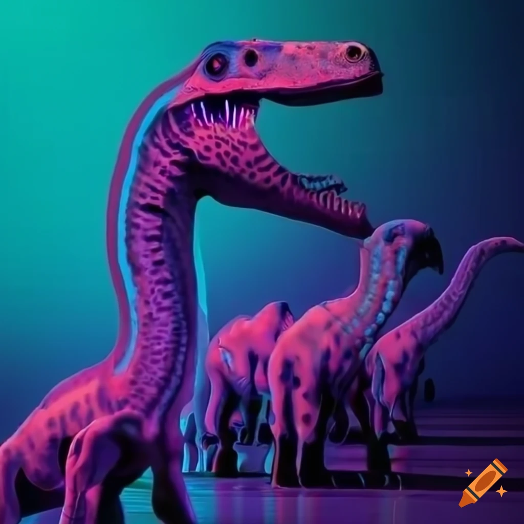 Neon Vaporwave Sauropod Dinosaurs Artwork